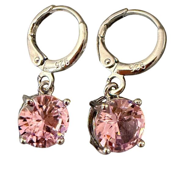 Unbranded Jewelry - Pink Solitaire CZ Drop Earrings w/ 925 Stamp color Silver Lever-Backs
